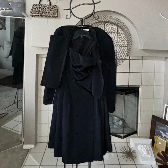 Vintage luxury suit set / tuxedo style George’s Rech strapless dress w/ jacket - Picture 7 of 16